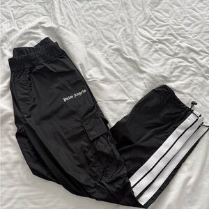 Palm Angels Black Cargo Track Pants with White Stripes